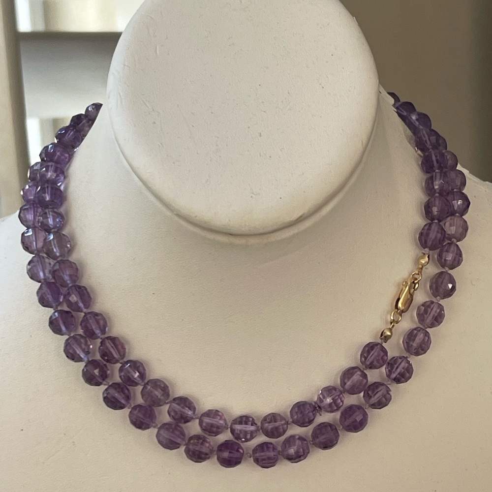 Faceted natural 8mm high quality amethyst bead 14/20 gold filled long necklacece - Picture 4 of 10